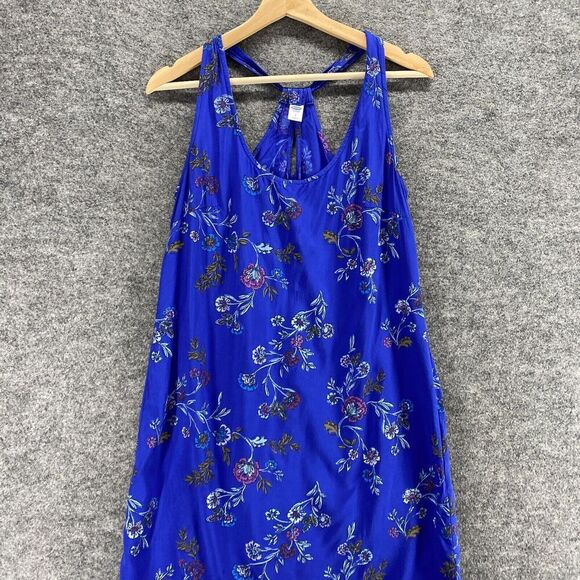 Old Navy Dress Women S Small Blue Floral Shift Short Round Neck Sleeveless Rayon - Picture 3 of 9